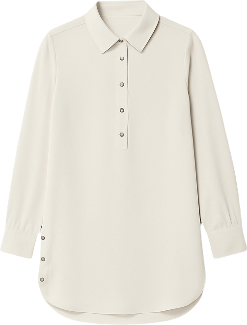 Long Sleeve Shirttail Side Button Popover Tunic