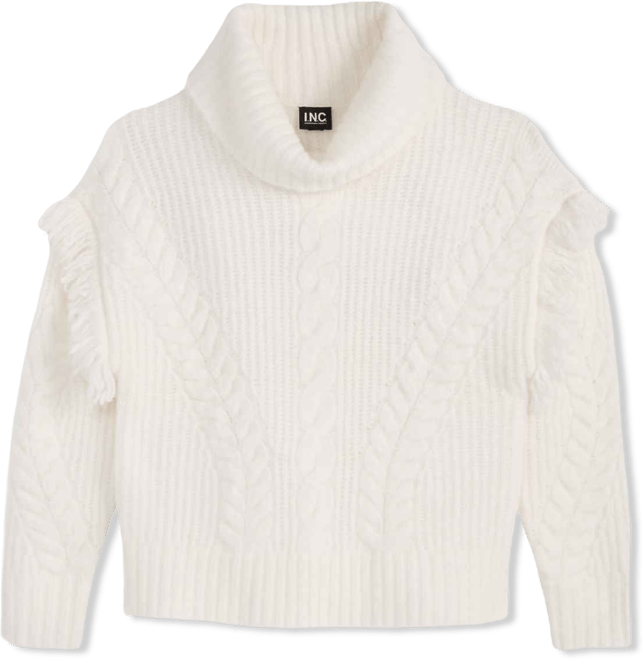 Petite Fringe-Trim Cable Knit Turtleneck Sweater, Macy's Exclusive