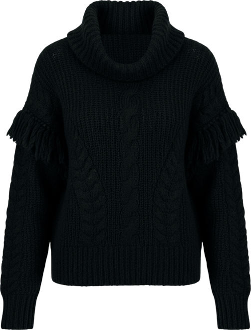 Petite Fringe-Trim Cable Knit Turtleneck Sweater, Macy's Exclusive