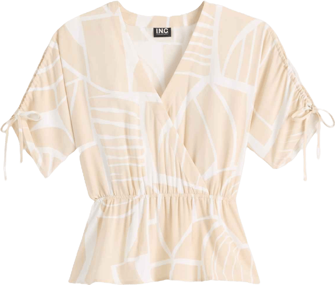 Petite Printed Surplice Peplum Top, Macy's Exclusive