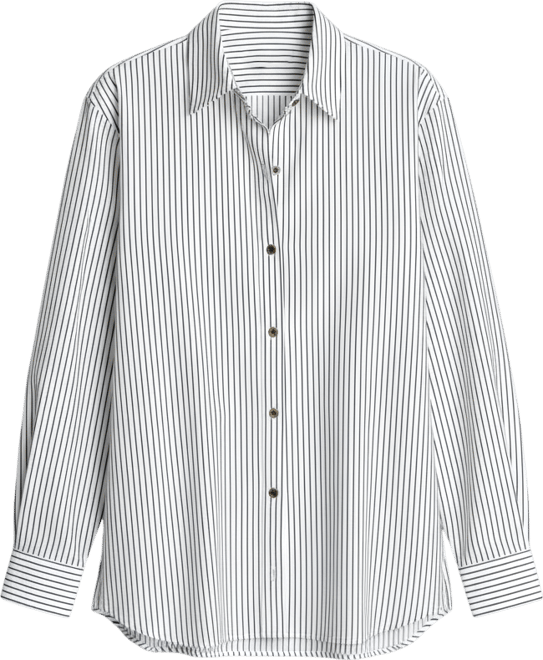 Women's Oversized Pinstripe Boyfriend Button-Front Shirt