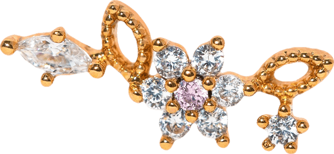 Gold Plated Sparkle Flower Crystal Piercing Style Earrings