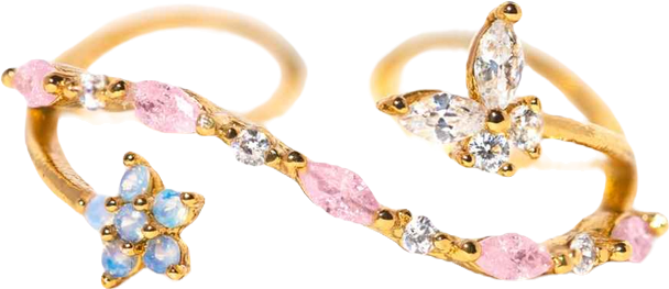 Crystal Sweet Pea Gold Plated Adjustable Rings