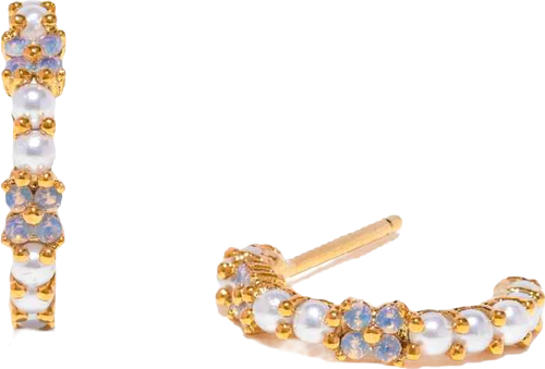 Gold Plated Orchid Faux Cultivated Pearl Hoop Earrings