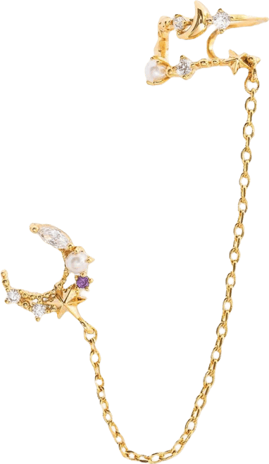 Crystal Gold Plated Cosmic Skies Ear Cuff and Stud Earrings