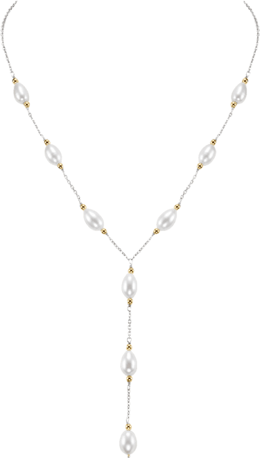 Freshwater Pearl Necklace (8-9mm) in 14K Yellow Gold Beads and Sterling Silver