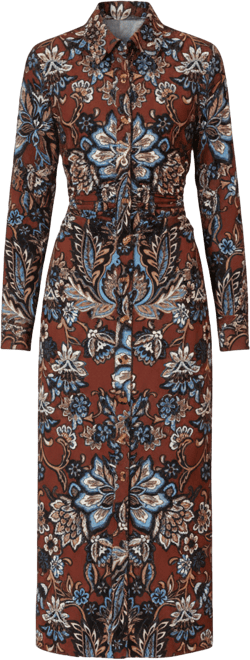 Women's Printed Long-Sleeve Collared Dress