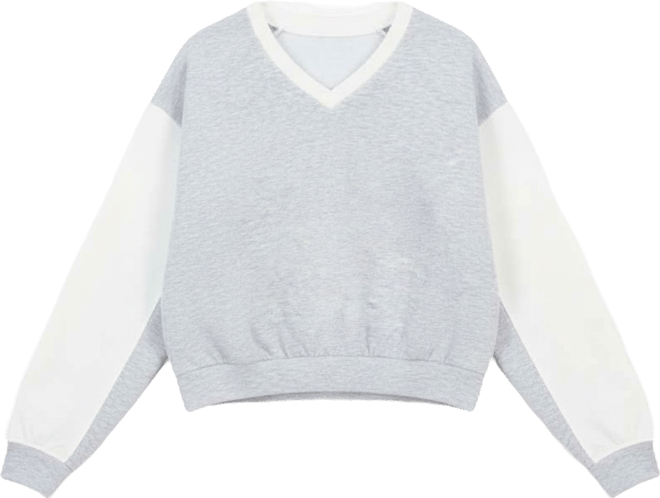 Juniors' Scuba V-Neck Colorblock Sweatshirt
