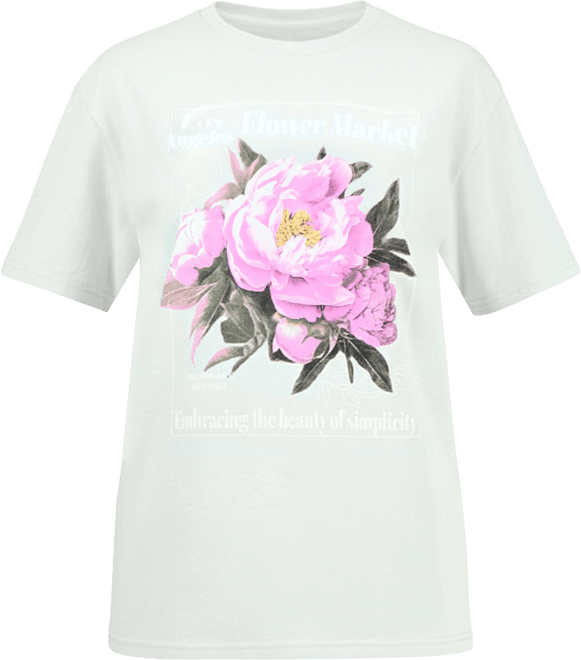 Juniors' Cotton La Flower Market Boyfriend Tee