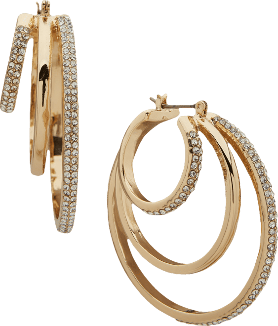 Gold-Tone 3-Row Pave Split Hoop Earrings