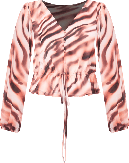 Women's Button Front V-Neck Printed Blouse