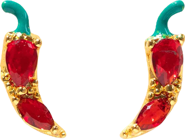Crystal Gold Plated Red Hot Chili Pepper Stud Earrings