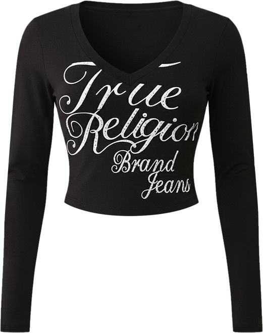 Women's Crystal Branded V Neck Baby T-Shirt