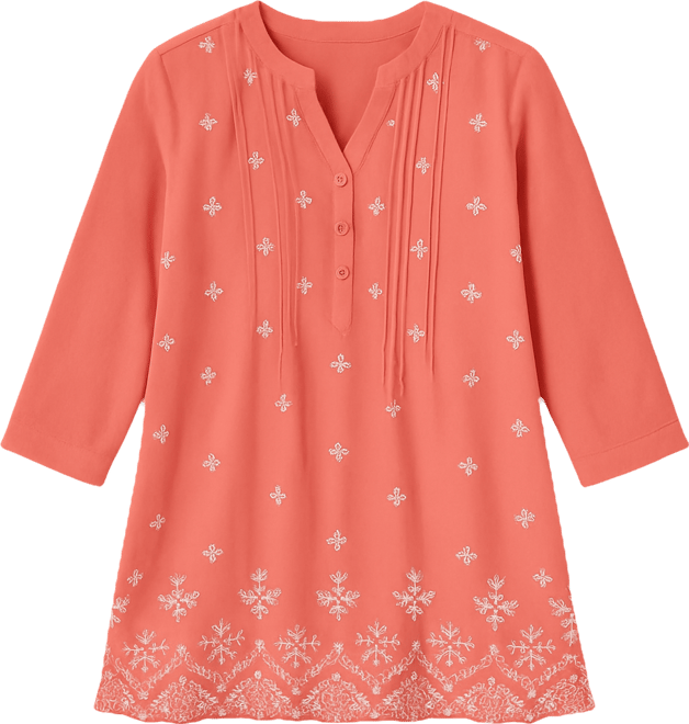 Women's Plus Size Embroidered Pintuck Tunic