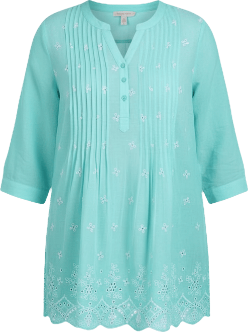 Women's Plus Size Embroidered Pintuck Tunic