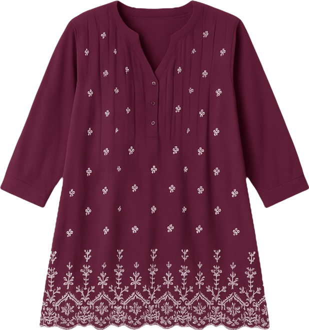 Women's Plus Size Embroidered Pintuck Tunic