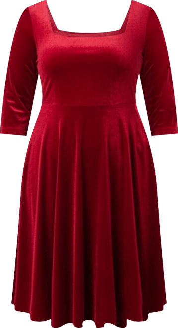 Plus Size Square Neck Pleated Swing Dress