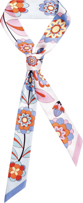 Silk Skinny Scarf Pink Garden