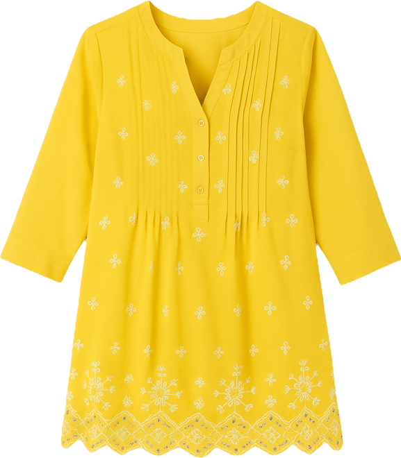 Women's Plus Size Embroidered Pintuck Tunic
