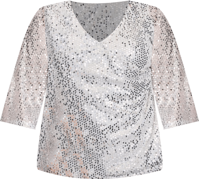 Women's Faux Wrap Sequin Top