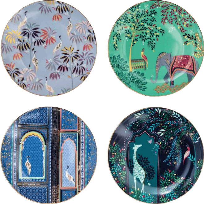 Sara Miller India Cake Plates, Set of 4, Service For 4