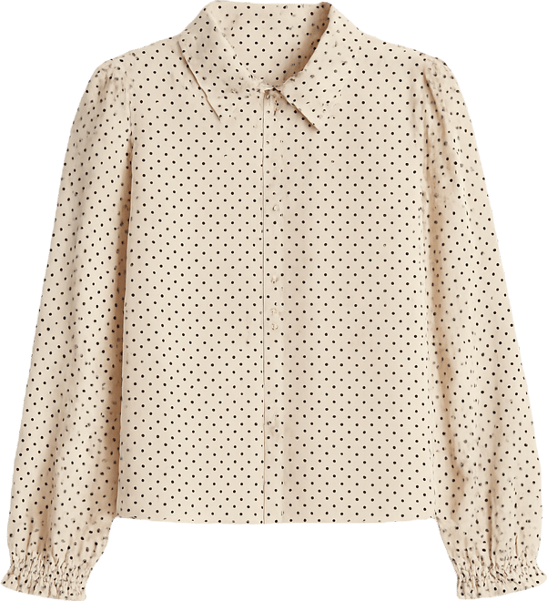 Juniors' Flocked Dot Long-Sleeve Shirt