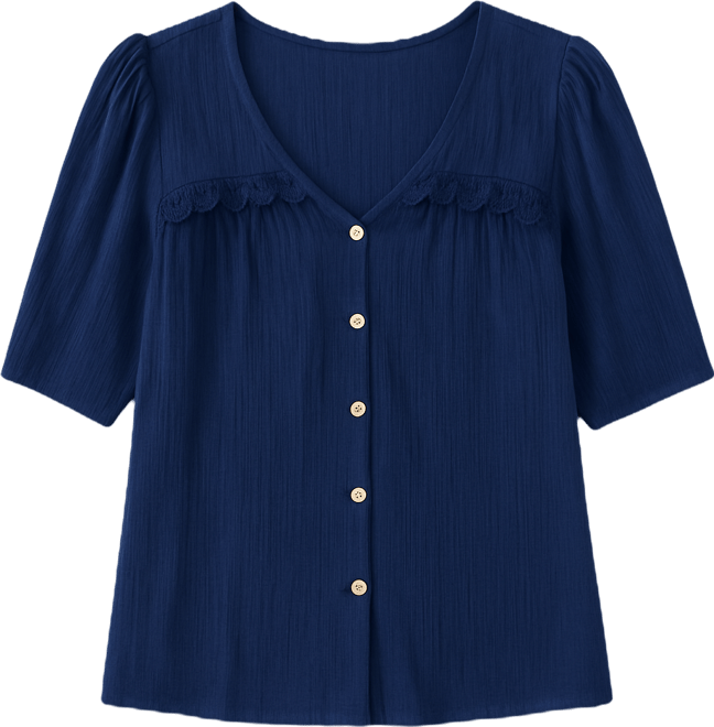 Juniors' Resort Solid Crinkle V-Neck Top