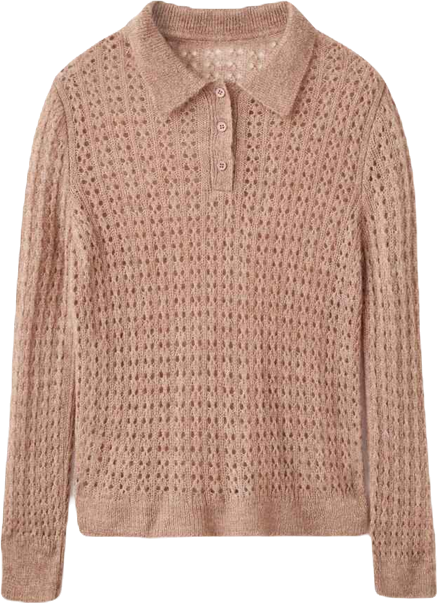 Women's Openwork Knitted Polo-Neck Sweater