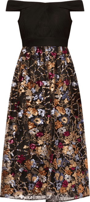 Women's Off-Shoulder Embroidered Combo Gown