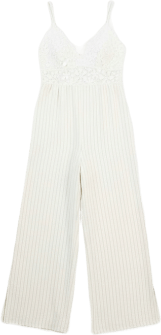 Juniors' Crochet-Bust Sleeveless Jumpsuit