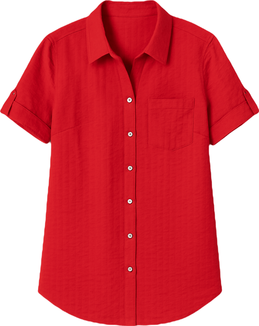 Plus Size Short-Sleeve Button Down Seersucker Shirt