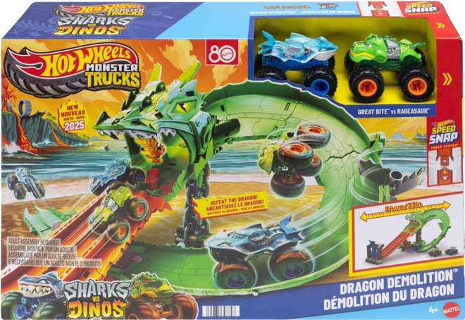 Monster Trucks Sharks vs Dinos Dragon Destruction Playset and Trucks