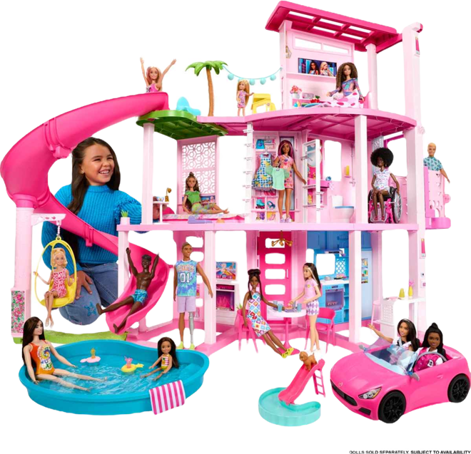 Dreamhouse, 75+ Pieces, Pool Party Doll House With 3 Story Slide