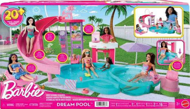 Dream Pool Playset with Slide and Bubbling Hot Tub 20 Plus Accessories Including Pet