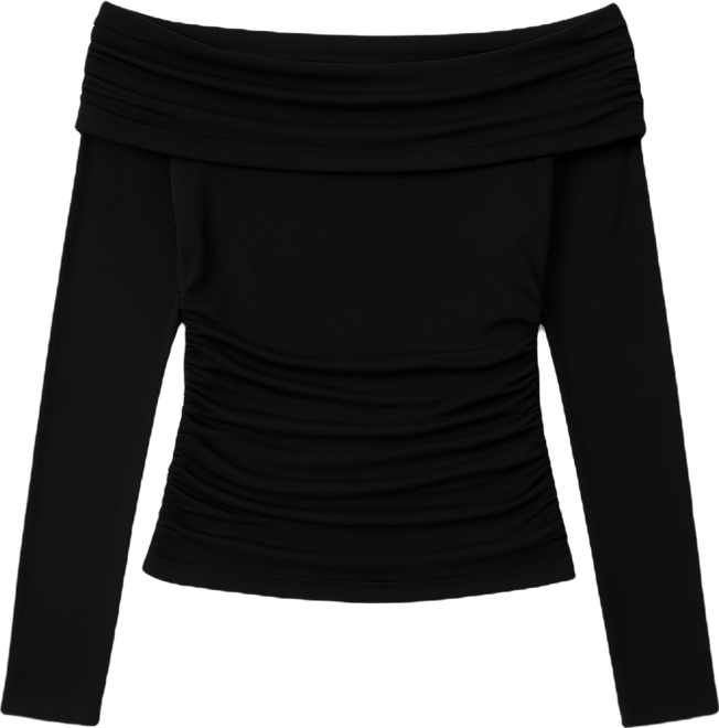 Juniors' Solid Shirred Long-Sleeve Top