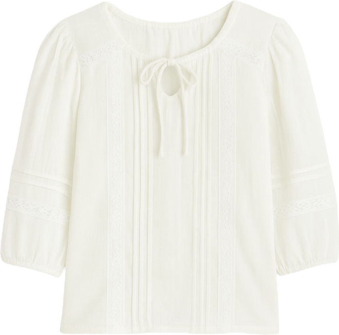 Juniors' Puff-Sleeve Tie Neck Top