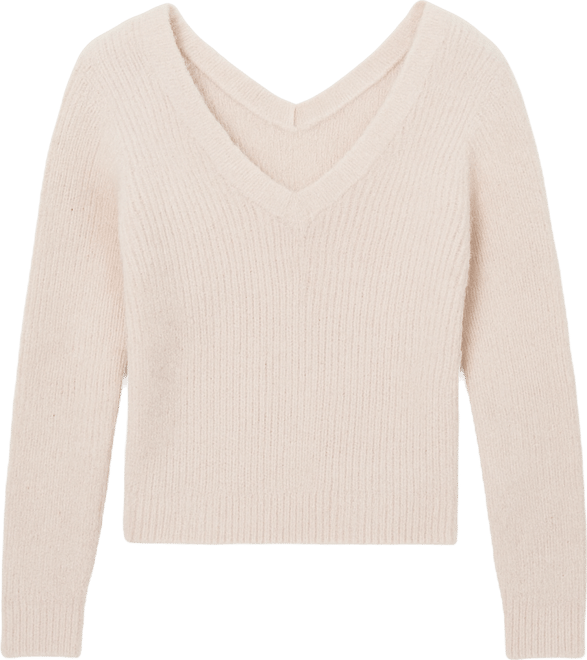 Juniors' V-Neck Metallic Eyelash Long-Sleeve Sweater