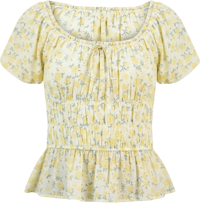 Juniors' Floral Print Short Sleeve Woven Top