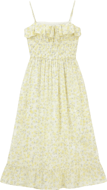 Juniors' Smocked Ruffled Floral Midi Dress