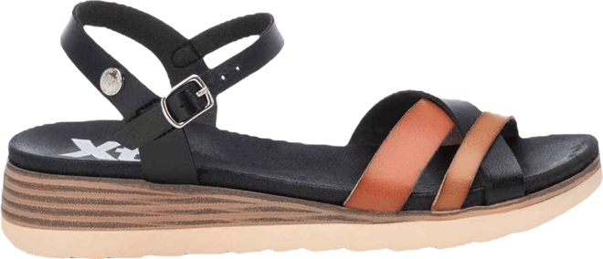 Women's Cross Strap Sandals, Black With Brown Accent