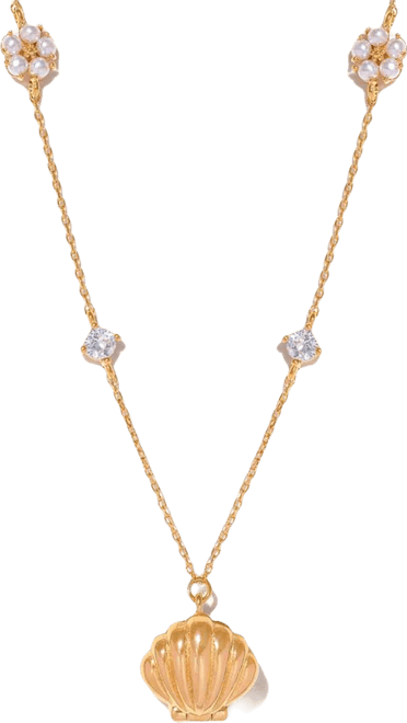 Crystal Hidden Faux Cultivated Pearl Shell Necklace