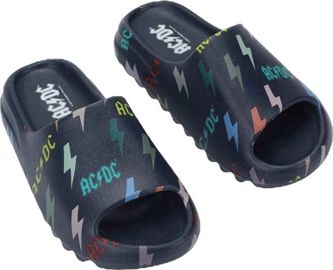 Men's Acdc Rainbow Thunderbolt Logos Blue Slide Sandals-Large