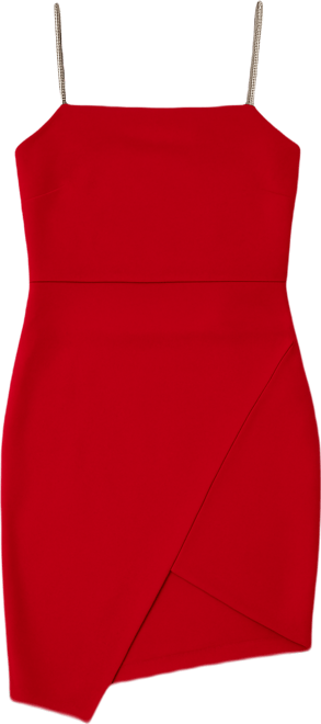 Juniors' Rhinestone-Strap Asymmetrical-Hem Bodycon Dress