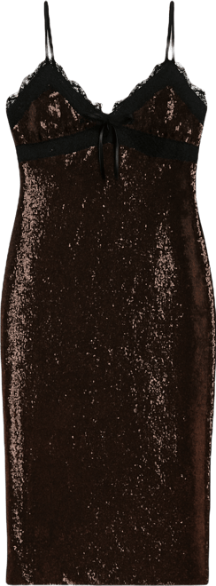 Women's Lace Trim Sequin Cami Midi Dress