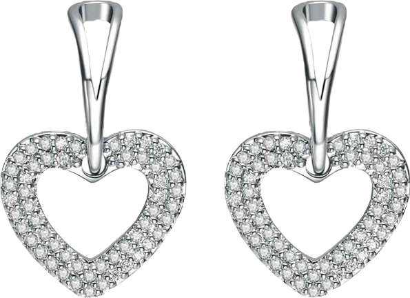 White Gold Plated with Clear Cubic Zirconia Heart Design Drop Earrings