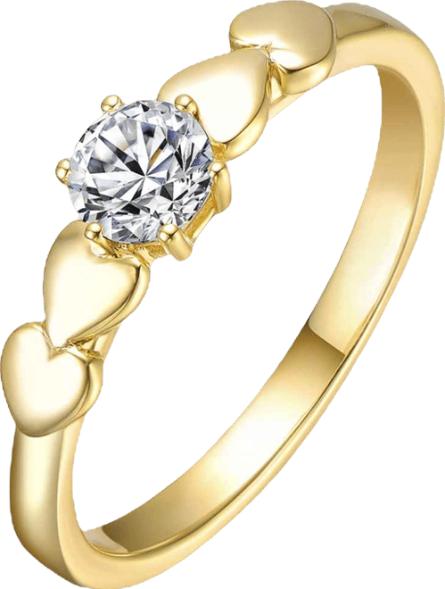 14K Gold Plated with Clear Cubic Zirconia Heart Design Solitaire Ring