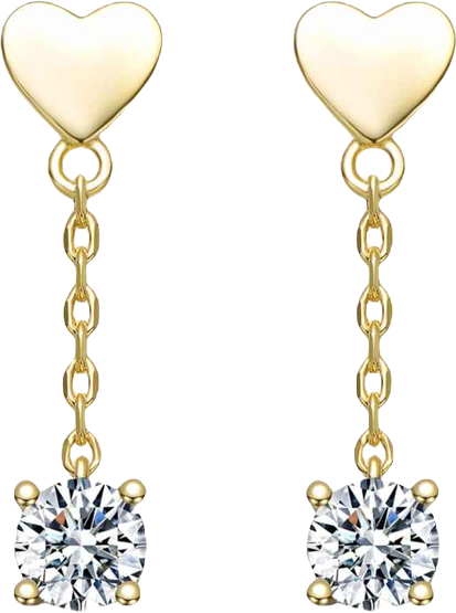 14K Gold Plated with Clear Cubic Zirconia Heart Design Drop Earrings