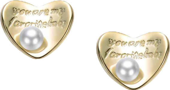 14K Gold Plated with Mother of Pearl Heart Design Stud Earrings Engraving: "You are my heart forever"