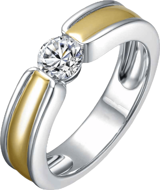 Two Tone with Clear Cubic Zirconia Band Ring
