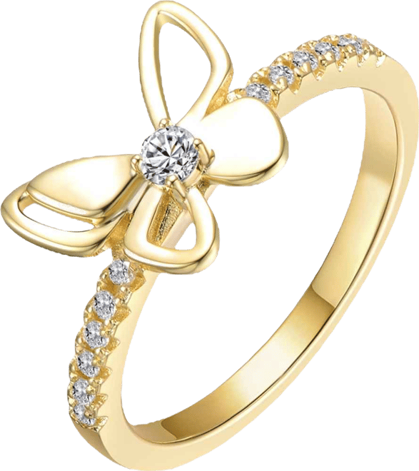 14K Gold Plated with Clear Cubic Zirconia Butterfly Design Statement Ring